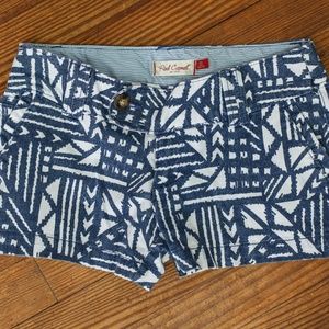 White and blue patterned women's shorts